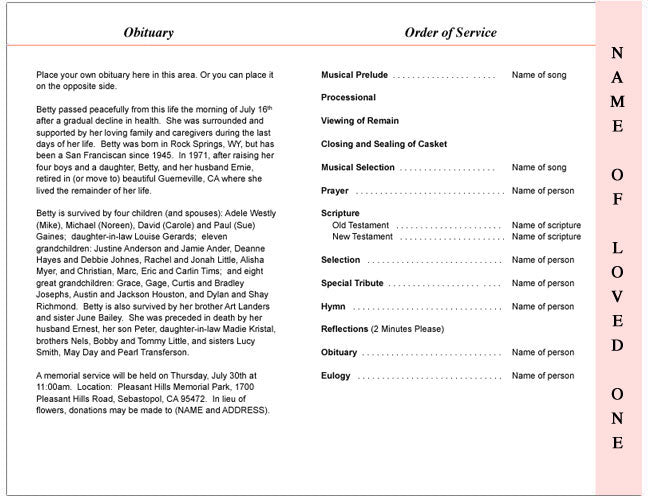 Seraphina 4-Sided Graduated Funeral Program Template.
