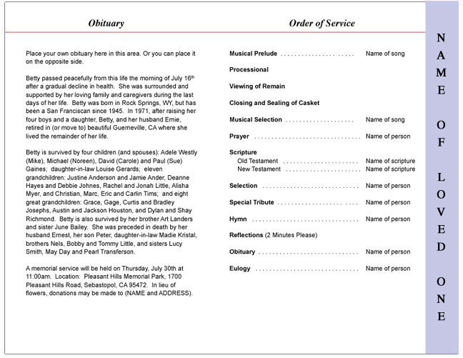 School 4-Sided Graduated Funeral Program Template.