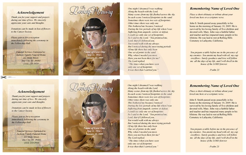 Ranch Small Memorial Card Template.