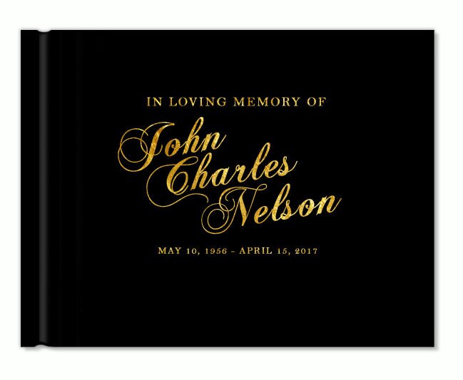 Elegant Name Foil Stamped Landscape Funeral Guest Book.