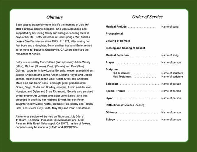 Sports Funeral Program Template.
