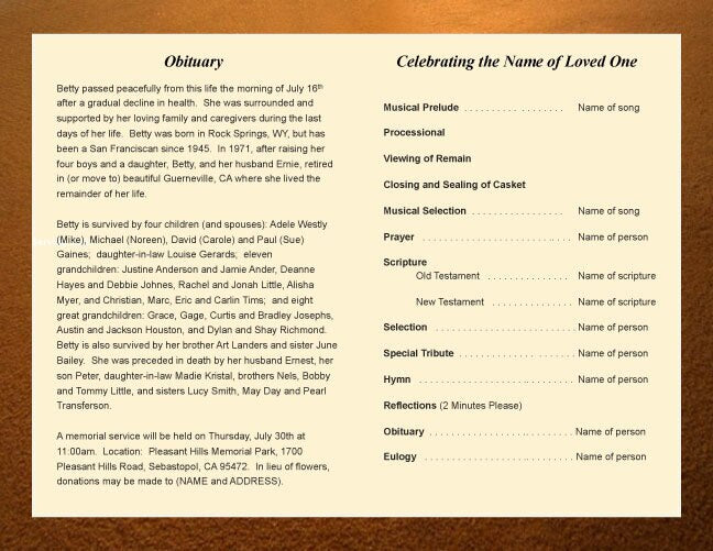 Footprints Funeral Program Template.
