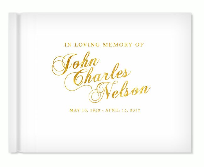 Elegant Name Foil Stamped Landscape Funeral Guest Book.
