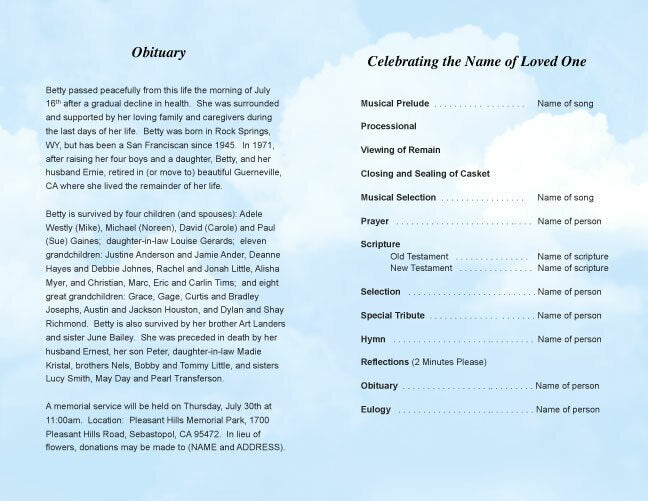 Skyblue Funeral Program Template.