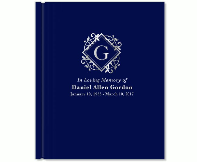 Diamond Foil Stamped Portrait Funeral Guest Book.