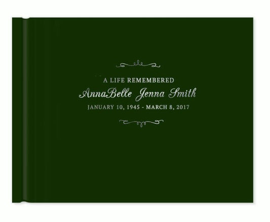 Delicate Bracket Foil Stamped Landscape Funeral Guest Book.