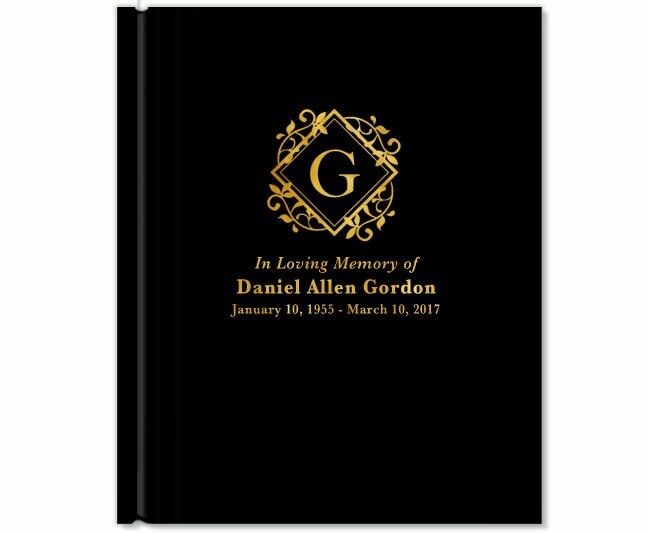 Diamond Foil Stamped Portrait Funeral Guest Book.