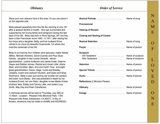 24K 4-Sided Graduated Funeral Program Template.