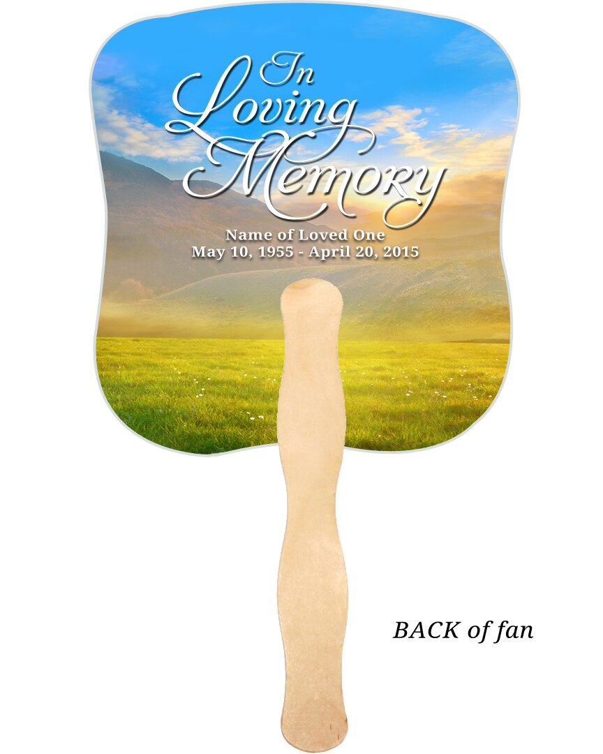Horizon Cardstock Memorial Fan With Wooden Handle (Pack of 10).