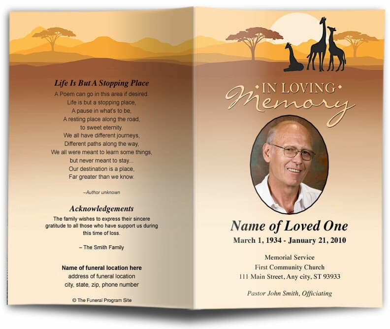 Safari Funeral Program Template.