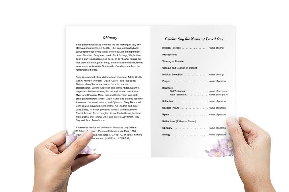 Plum Watercolor Funeral Program Template.