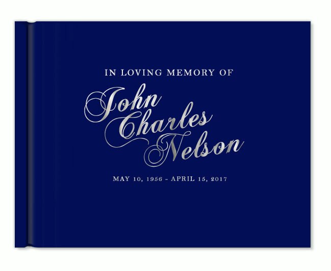 Elegant Name Foil Stamped Landscape Funeral Guest Book.