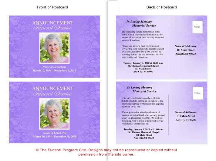Lavender Funeral Announcement Template.