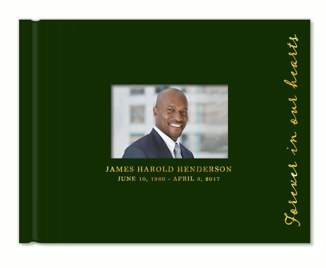 Forever Foil Stamped Landscape Funeral Guest Book With Photo.
