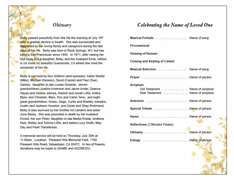 Linen Watercolor Funeral Program Template.