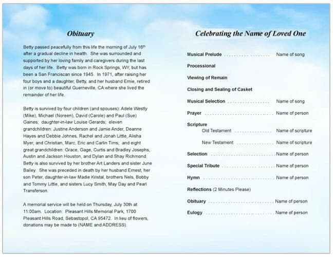Treasure Funeral Program Template.