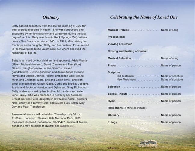 Prairie Funeral Program Template.