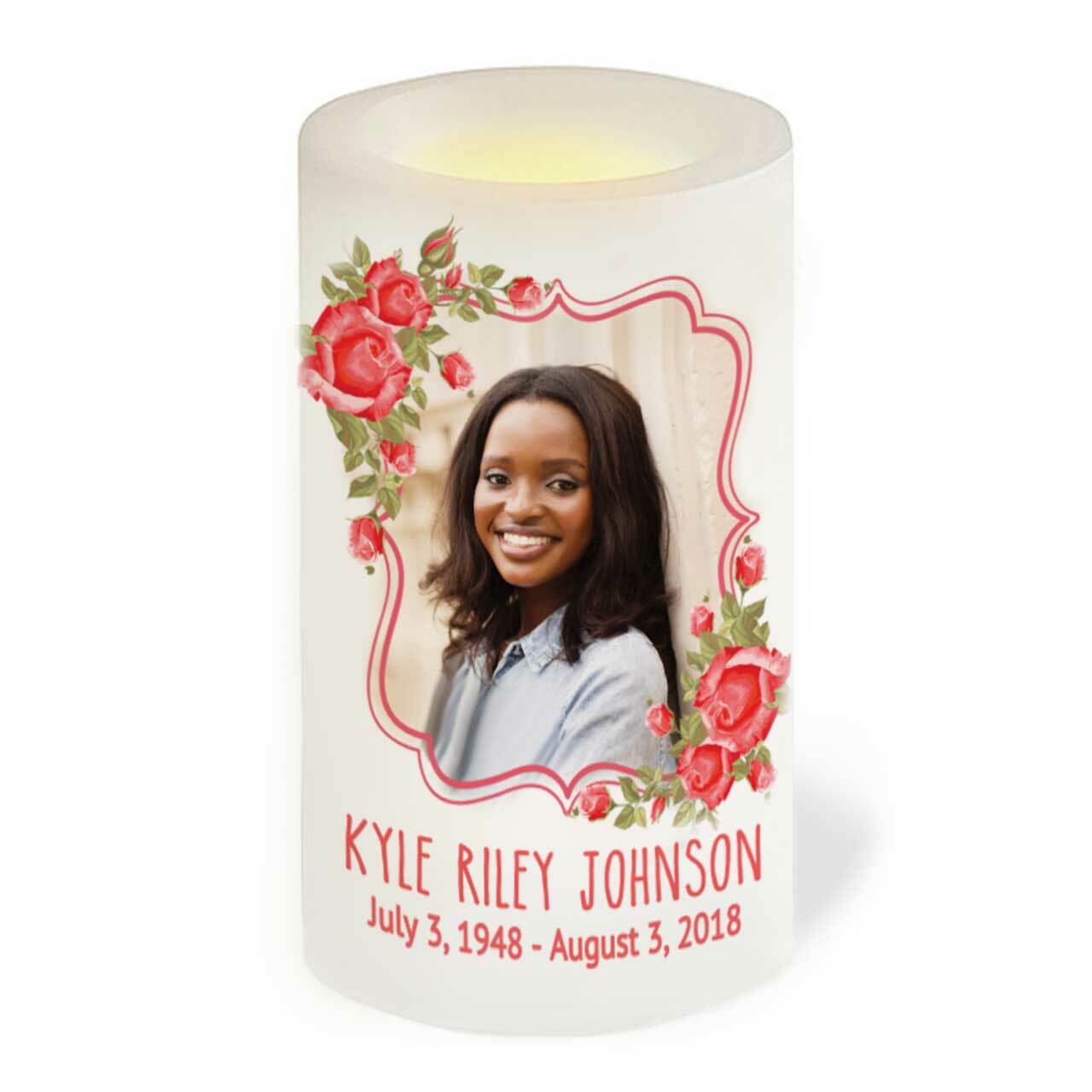 Red Roses Personalized Flameless LED Memorial Candle.
