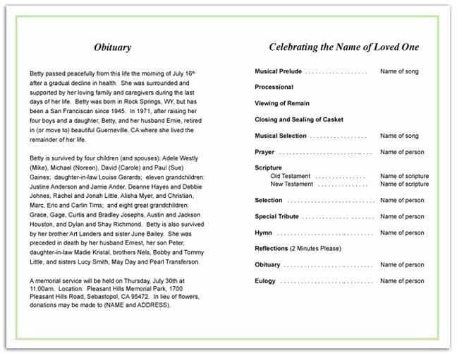 Bamboo Funeral Program Template.