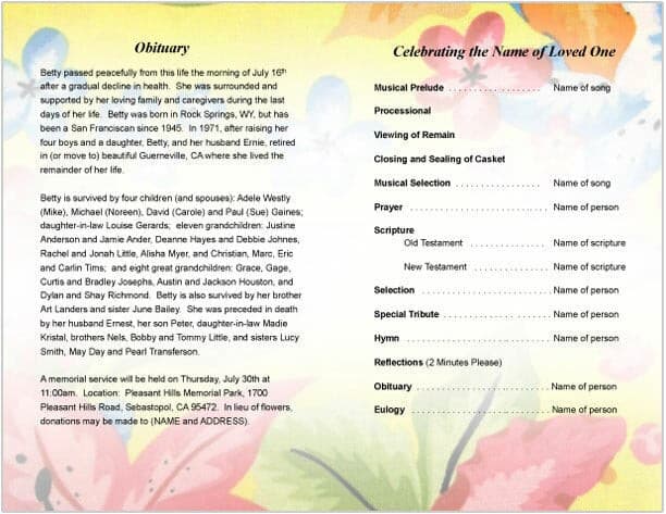 Flora Funeral Program Template.