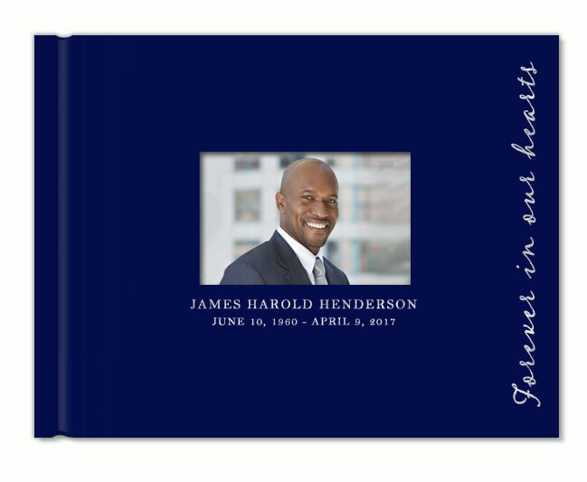 Forever Foil Stamped Landscape Funeral Guest Book With Photo.