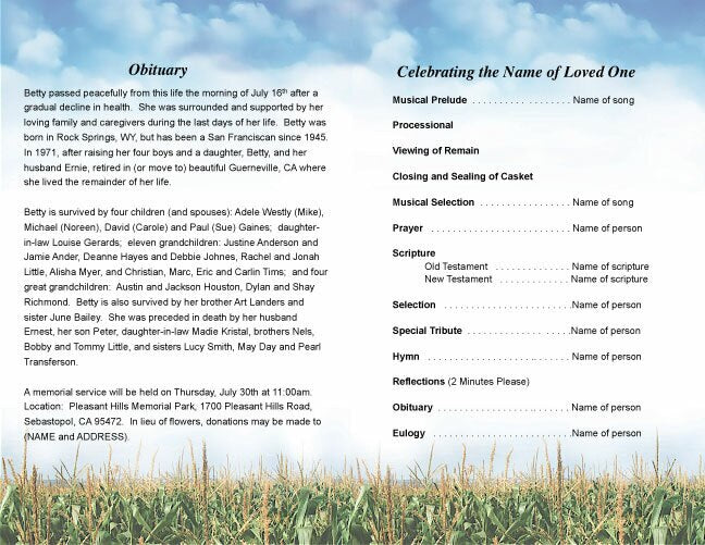 Cornfield Funeral Program Template.