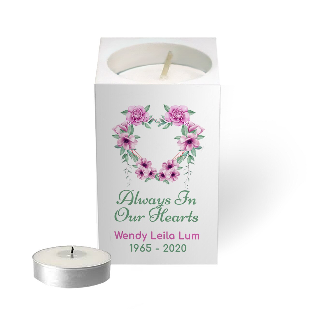 Heart Personalized Mini Memorial Tea Light Candle Holder.