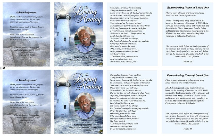 Lighthouse Small Memorial Card Template.