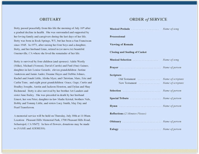 Benjamin Funeral Program Program Template.