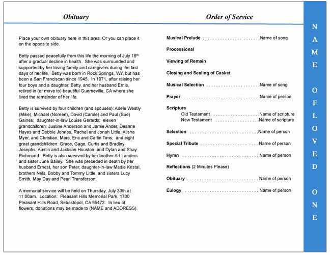 Air Force 4-Sided Graduated Funeral Program Template.