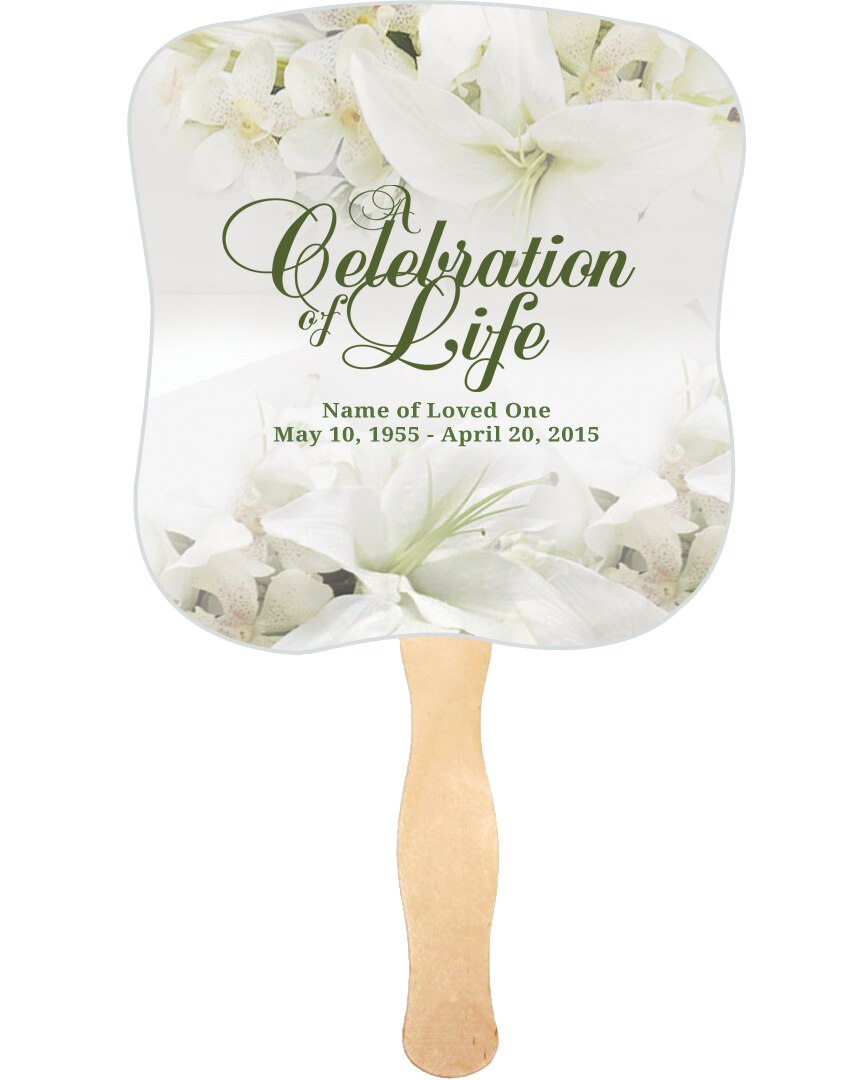 Lily Cardstock Memorial Fan With Wooden Handle (Pack of 10).