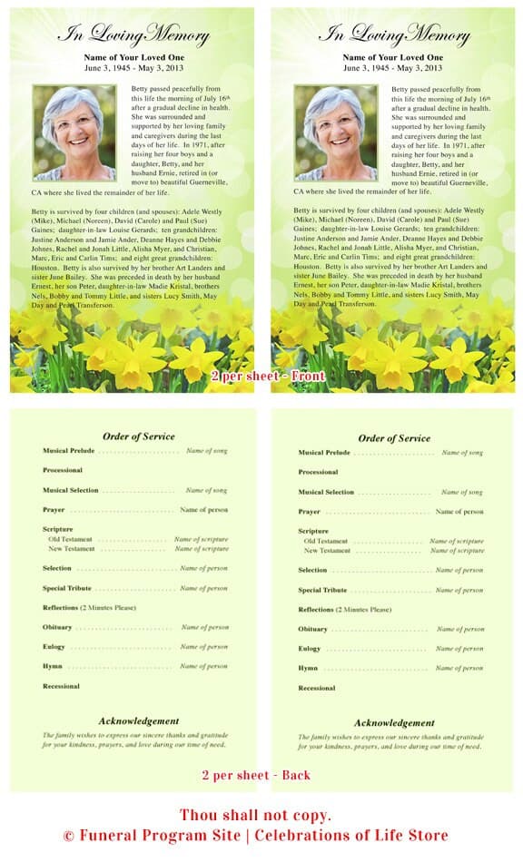 Daffodils Funeral Flyer Template.