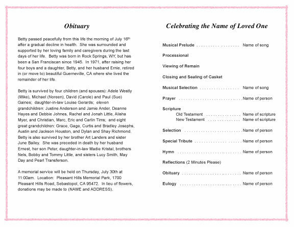 Sanders Funeral Program Template.