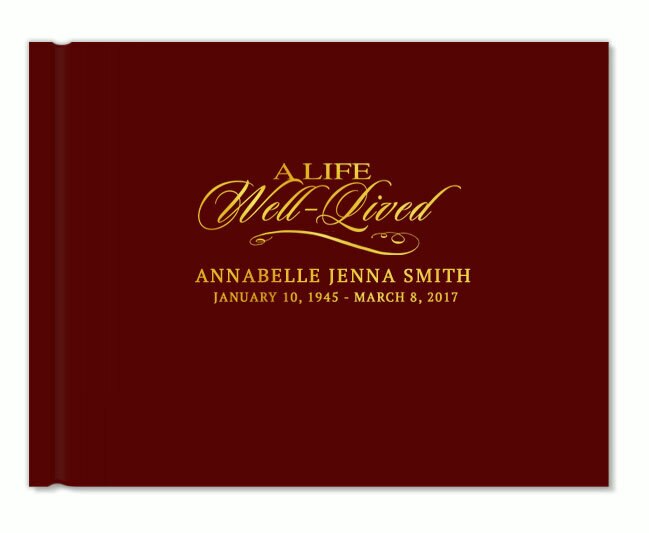A Life Well Lived Foil Stamped Landscape Funeral Guest Book.
