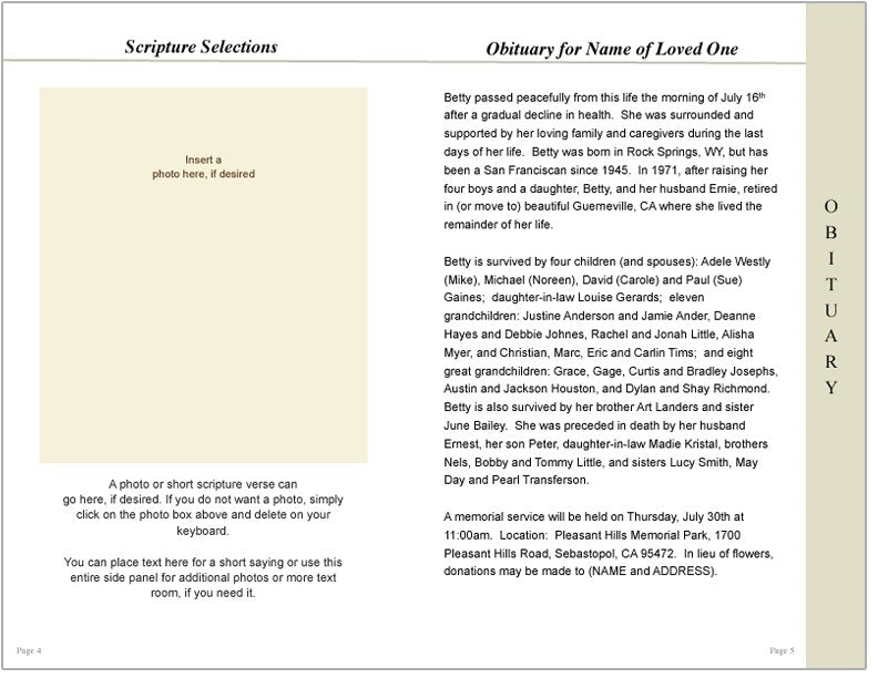 Fishing 8-Sided Graduated Funeral Program Template.