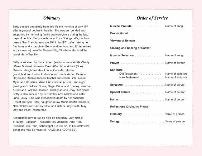Garland Funeral Program Template.