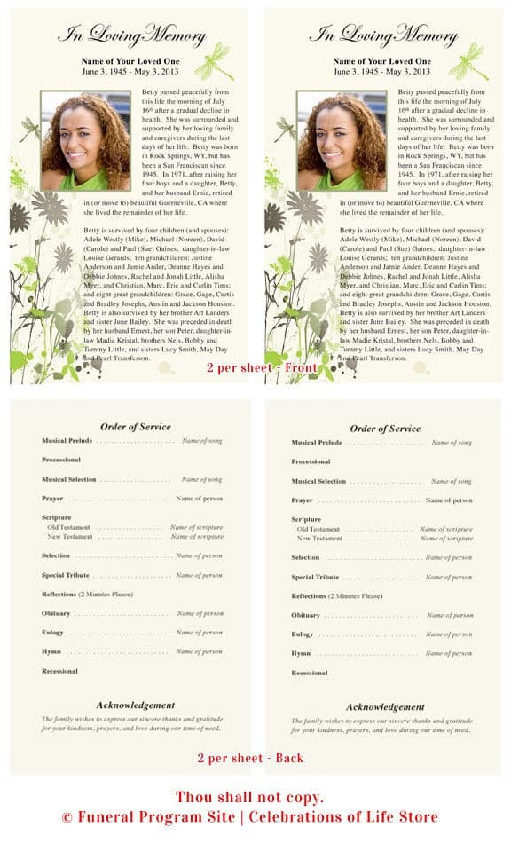 Dragonfly Funeral Flyer Template.