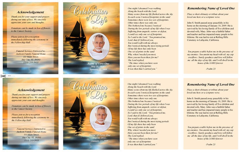 Sailboat Small Memorial Card Template.