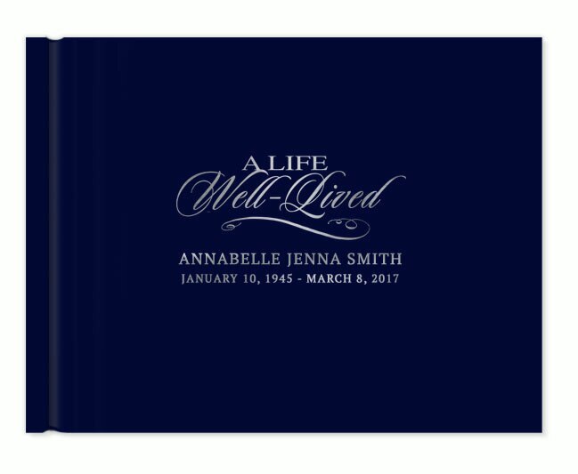 A Life Well Lived Foil Stamped Landscape Funeral Guest Book.