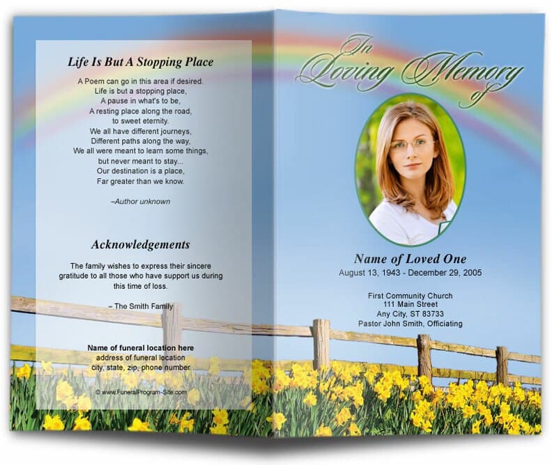 Rainbow Funeral Program Template.