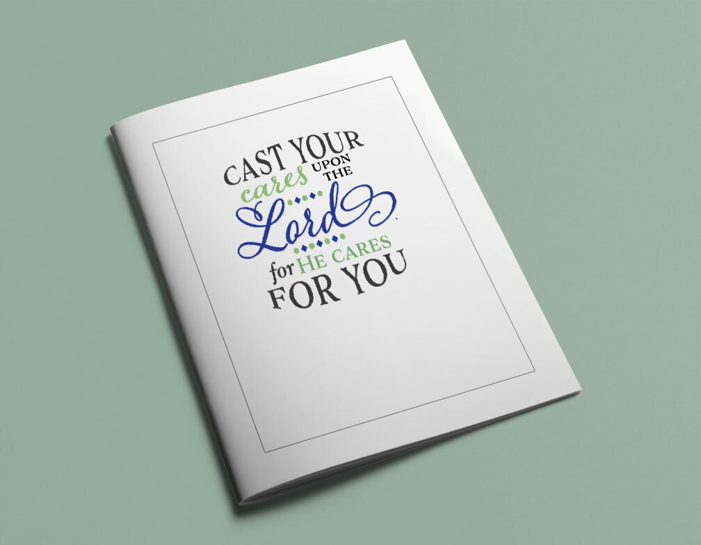Cast Your Cares Bible Verse Word Art.
