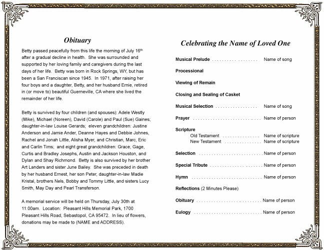 Bethany Funeral Program Template.
