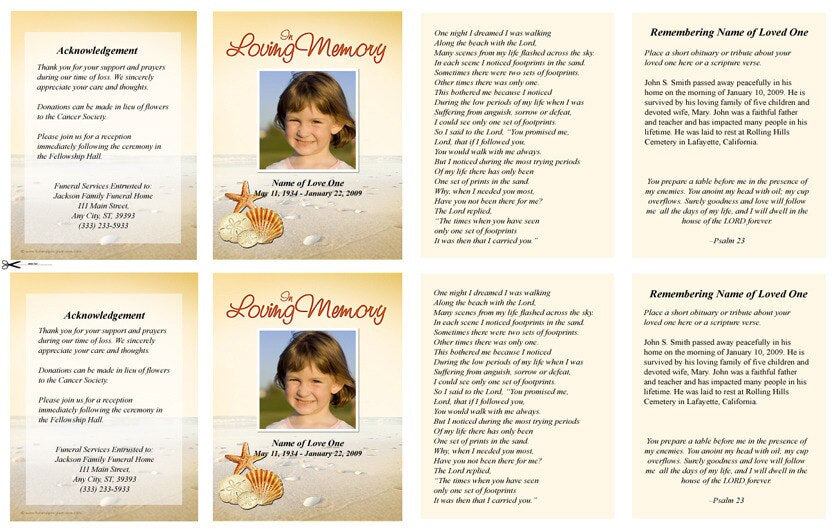 Seashore Small Memorial Card Template.