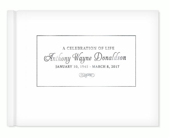 Elegantly Framed Foil Stamped Landscape Funeral Guest Book.