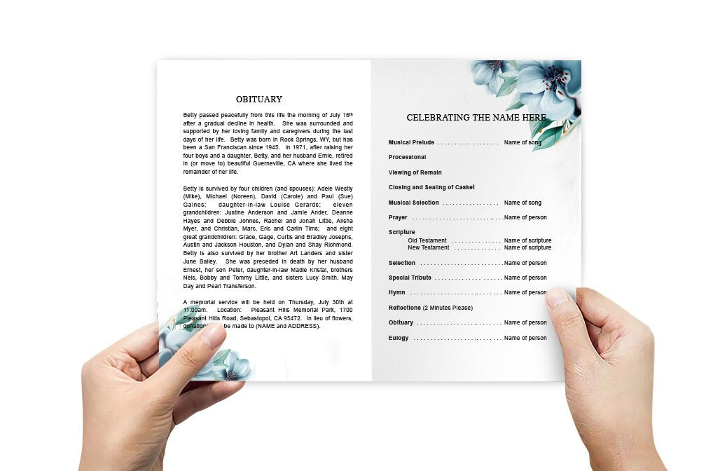 Willow Watercolor Funeral Program Template.