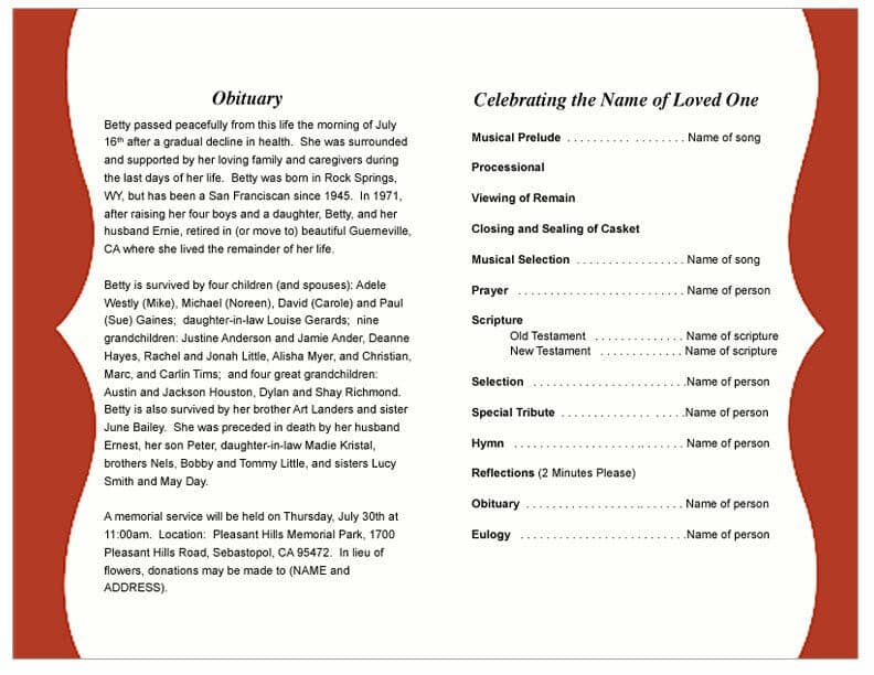 Sienna Funeral Program Template.