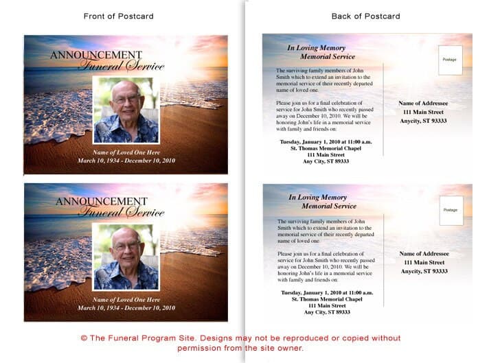 Radiance Funeral Announcement Postcard Template.