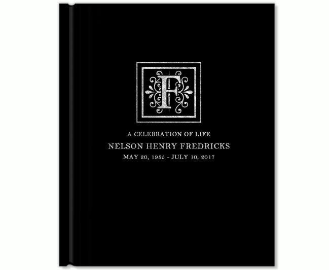 Flourish Foil Stamped Portrait Funeral Guest Book.