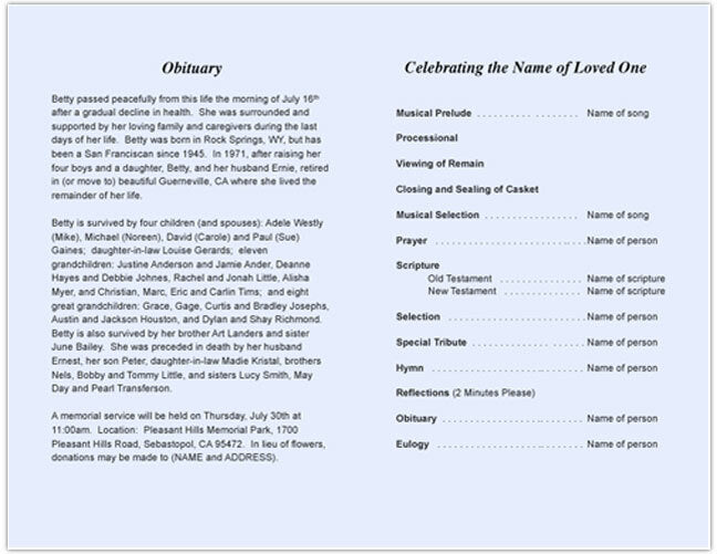 Dallas Funeral Program Template.