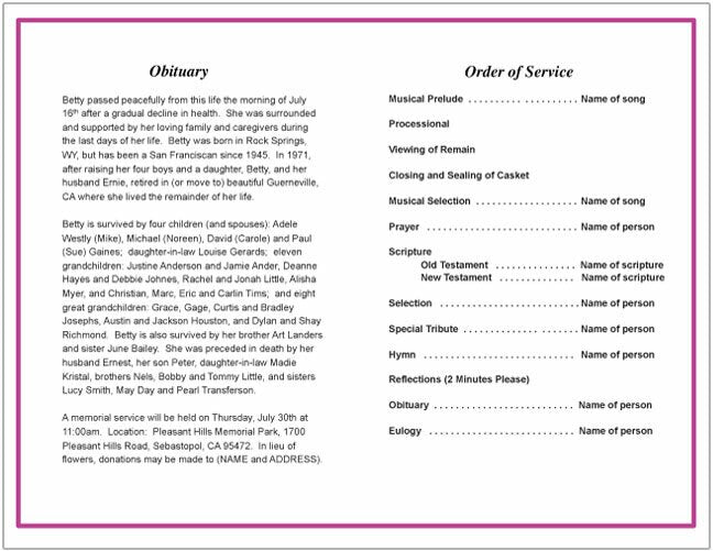 Fuschia Funeral Program Template.